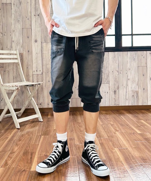 BEATJIVE(ビートジャイブ)の「クロップドパンツ 7分丈 カットデニム デニムパンツ アンクルパンツ ジョガーパンツ スウェットパンツ スリム スキニー ストレッチ メンズ 夏服(デニムパンツ・メンズ・ネイビー/ブルー/インディゴブルー/ブラック/ブラック系その他・3/2/1)」の18枚目の写真