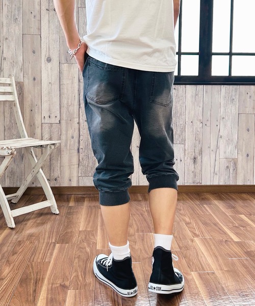 BEATJIVE(ビートジャイブ)の「クロップドパンツ 7分丈 カットデニム デニムパンツ アンクルパンツ ジョガーパンツ スウェットパンツ スリム スキニー ストレッチ メンズ 夏服(デニムパンツ・メンズ・ネイビー/ブルー/インディゴブルー/ブラック/ブラック系その他・3/2/1)」の20枚目の写真