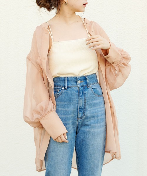 Chico（チコ）の「箔プリントシアーブロッキングシャツ/オーガンジーシャツ（シャツ/ブラウス・レディース・ブラウン/ベビーピンク/オレンジ・FREE）」の3枚目の写真