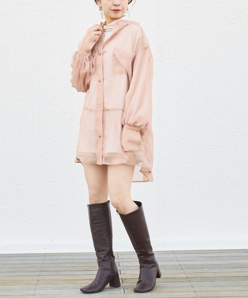 Chico（チコ）の「箔プリントシアーブロッキングシャツ/オーガンジーシャツ（シャツ/ブラウス・レディース・ブラウン/ベビーピンク/オレンジ・FREE）」の17枚目の写真