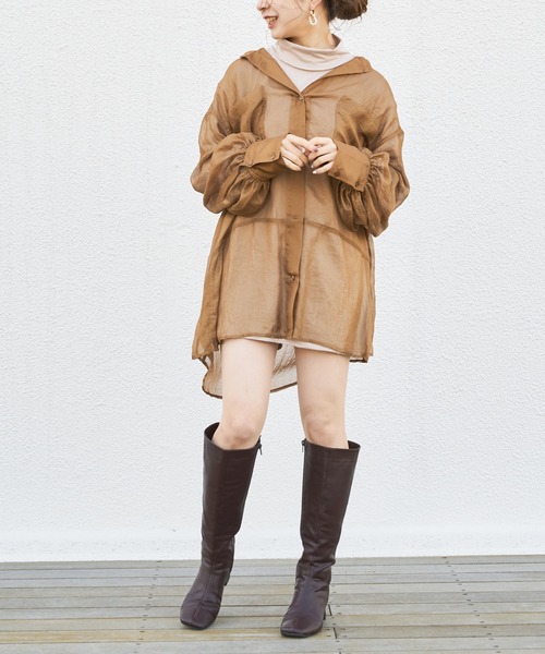 Chico（チコ）の「箔プリントシアーブロッキングシャツ/オーガンジーシャツ（シャツ/ブラウス・レディース・ブラウン/ベビーピンク/オレンジ・FREE）」の7枚目の写真