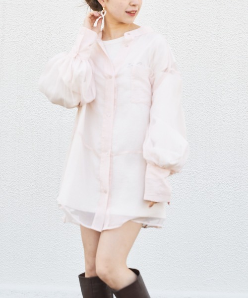 Chico（チコ）の「箔プリントシアーブロッキングシャツ/オーガンジーシャツ（シャツ/ブラウス・レディース・ブラウン/ベビーピンク/オレンジ・FREE）」の9枚目の写真