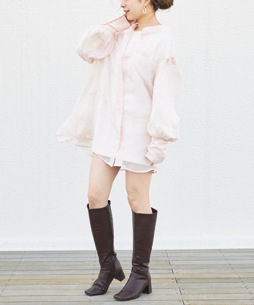 Chico（チコ）の「箔プリントシアーブロッキングシャツ/オーガンジーシャツ（シャツ/ブラウス・レディース・ブラウン/ベビーピンク/オレンジ・FREE）」の12枚目の写真