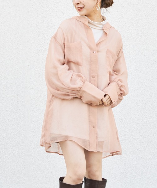 Chico（チコ）の「箔プリントシアーブロッキングシャツ/オーガンジーシャツ（シャツ/ブラウス・レディース・ブラウン/ベビーピンク/オレンジ・FREE）」の14枚目の写真