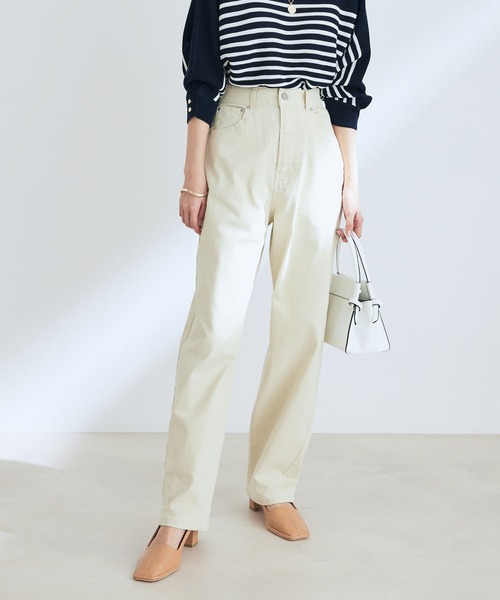 vis-`a-vis（ビサビ）の「ツイル＆デニムストレートパンツ（デニムパンツ・レディース・ブラック/ホワイト/ホワイト系その他5/ネイビー/サックスブルー/ピンク/パープル/グリーン系その他・L/M/S/SS）」の2枚目の写真