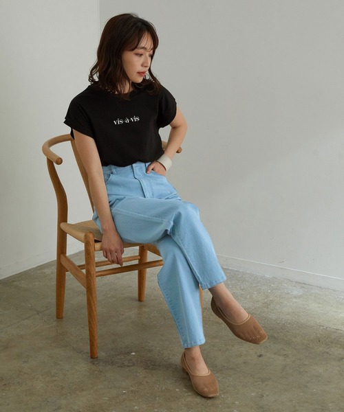 vis-`a-vis（ビサビ）の「ツイル＆デニムストレートパンツ（デニムパンツ・レディース・ブラック/ホワイト/ホワイト系その他5/ネイビー/サックスブルー/ピンク/パープル/グリーン系その他・L/M/S/SS）」の9枚目の写真