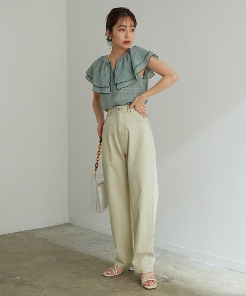 vis-`a-vis（ビサビ）の「ツイル＆デニムストレートパンツ（デニムパンツ・レディース・ブラック/ホワイト/ホワイト系その他5/ネイビー/サックスブルー/ピンク/パープル/グリーン系その他・L/M/S/SS）」の11枚目の写真