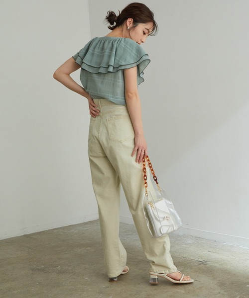 vis-`a-vis（ビサビ）の「ツイル＆デニムストレートパンツ（デニムパンツ・レディース・ブラック/ホワイト/ホワイト系その他5/ネイビー/サックスブルー/ピンク/パープル/グリーン系その他・L/M/S/SS）」の12枚目の写真