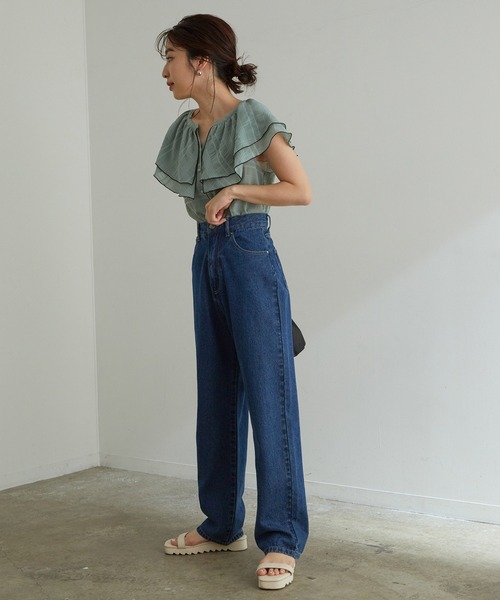 vis-`a-vis（ビサビ）の「ツイル＆デニムストレートパンツ（デニムパンツ・レディース・ブラック/ホワイト/ホワイト系その他5/ネイビー/サックスブルー/ピンク/パープル/グリーン系その他・L/M/S/SS）」の13枚目の写真