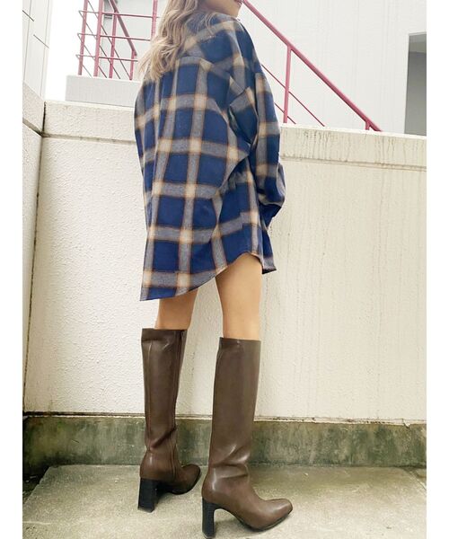 GYDA（ジェイダ）の「ボリュームスリーブBIGチェックシャツ（シャツ/ブラウス・レディース・ネイビー/オフホワイト/マスタード・FREE）」の14枚目の写真