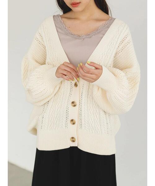 SLURR（スラ―）の「バックリボン透カシケーブルパフSLカーディガン（カーディガン/ボレロ・レディース・オフホワイト/ピンク系その他/ブルー系その他7・FREE）」の7枚目の写真