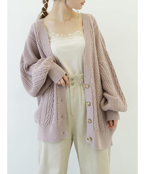 SLURR（スラ―）の「バックリボン透カシケーブルパフSLカーディガン（カーディガン/ボレロ・レディース・オフホワイト/ピンク系その他/ブルー系その他7・FREE）」の9枚目の写真