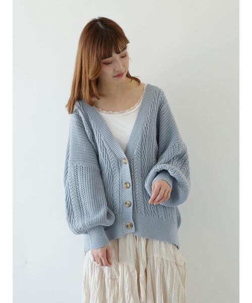 SLURR（スラ―）の「バックリボン透カシケーブルパフSLカーディガン（カーディガン/ボレロ・レディース・オフホワイト/ピンク系その他/ブルー系その他7・FREE）」の16枚目の写真