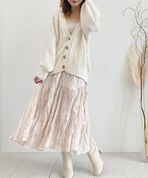 SLURR（スラ―）の「バックリボン透カシケーブルパフSLカーディガン（カーディガン/ボレロ・レディース・オフホワイト/ピンク系その他/ブルー系その他7・FREE）」の4枚目の写真