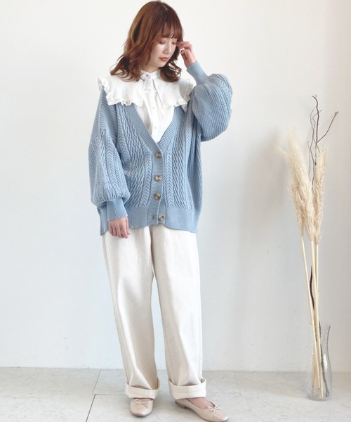 SLURR（スラ―）の「バックリボン透カシケーブルパフSLカーディガン（カーディガン/ボレロ・レディース・オフホワイト/ピンク系その他/ブルー系その他7・FREE）」の5枚目の写真