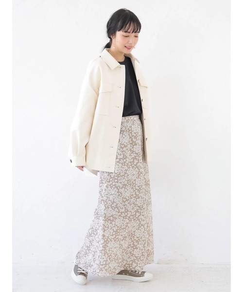 earth music&ecology（アースミュージックアンドエコロジー）の「フェイクレザーCPOシャツジャケット ＊（ミリタリージャケット・レディース・ブラウン/アイボリー/ピンクベージュ・FREE）」の13枚目の写真