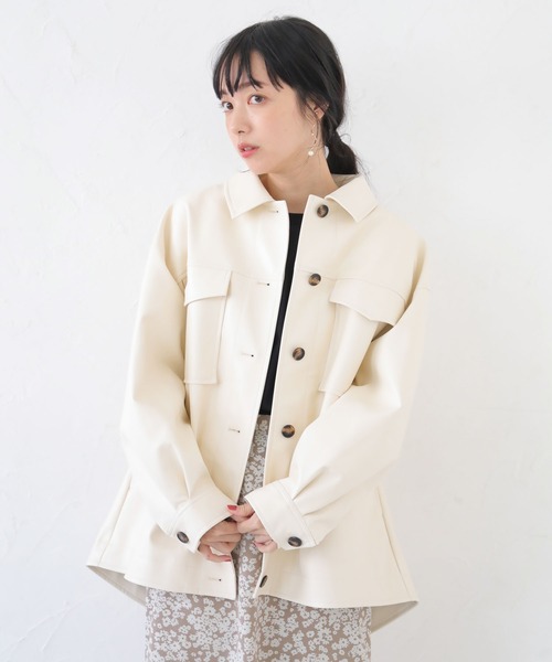 美品　Vintage ECOレザーシャツジャケット セール】フェイクレザーCPOシャツジャケット ＊（ミリタリー