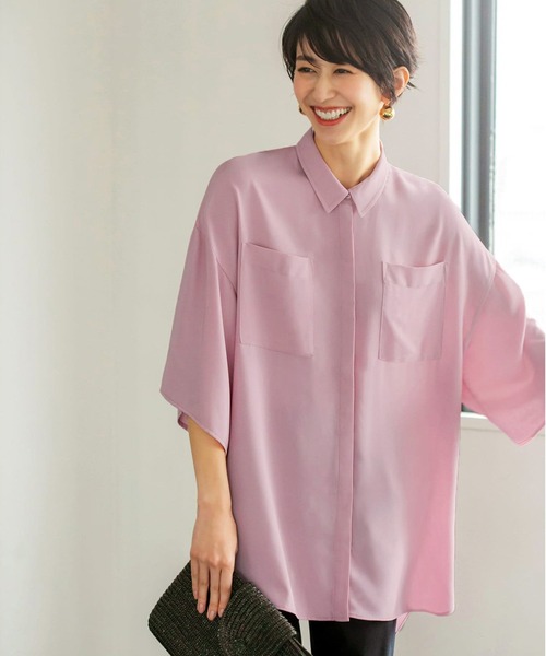 STYLE DELI（スタイルデリ）の「ワイドスリーブとろみシャツ（シャツ/ブラウス・レディース・オフホワイト/ベージュ/ピンク・FREE）」の3枚目の写真