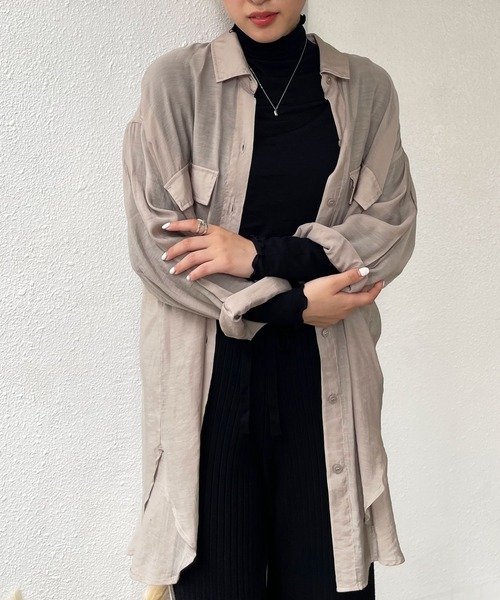 Shelly island（シェリーアイランド）の「BIGポケットシアーオーバーシャツ（シャツ/ブラウス・レディース・ホワイト/ライトグレー/イエロー・M）」の3枚目の写真