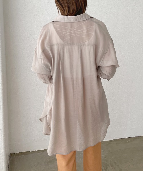 Shelly island（シェリーアイランド）の「BIGポケットシアーオーバーシャツ（シャツ/ブラウス・レディース・ホワイト/ライトグレー/イエロー・M）」の6枚目の写真