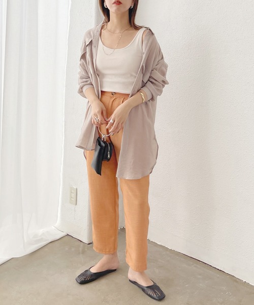 Shelly island（シェリーアイランド）の「BIGポケットシアーオーバーシャツ（シャツ/ブラウス・レディース・ホワイト/ライトグレー/イエロー・M）」の4枚目の写真