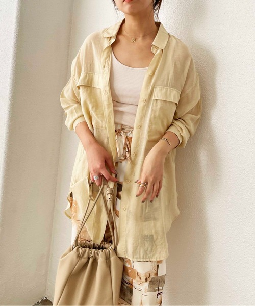 Shelly island（シェリーアイランド）の「BIGポケットシアーオーバーシャツ（シャツ/ブラウス・レディース・ホワイト/ライトグレー/イエロー・M）」の14枚目の写真