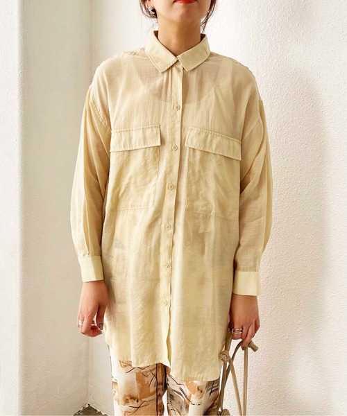 Shelly island（シェリーアイランド）の「BIGポケットシアーオーバーシャツ（シャツ/ブラウス・レディース・ホワイト/ライトグレー/イエロー・M）」の15枚目の写真