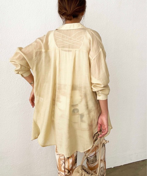 Shelly island（シェリーアイランド）の「BIGポケットシアーオーバーシャツ（シャツ/ブラウス・レディース・ホワイト/ライトグレー/イエロー・M）」の17枚目の写真