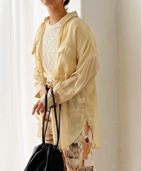 Shelly island（シェリーアイランド）の「BIGポケットシアーオーバーシャツ（シャツ/ブラウス・レディース・ホワイト/ライトグレー/イエロー・M）」の13枚目の写真