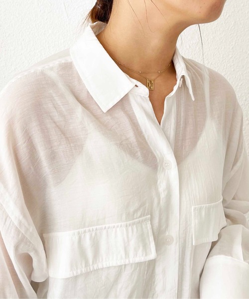 Shelly island（シェリーアイランド）の「BIGポケットシアーオーバーシャツ（シャツ/ブラウス・レディース・ホワイト/ライトグレー/イエロー・M）」の11枚目の写真