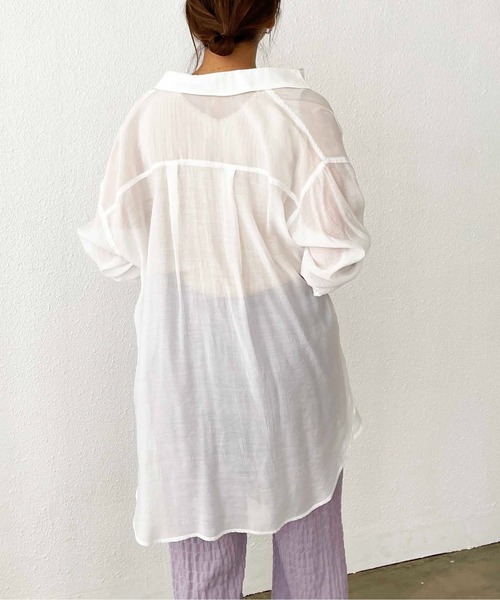 Shelly island（シェリーアイランド）の「BIGポケットシアーオーバーシャツ（シャツ/ブラウス・レディース・ホワイト/ライトグレー/イエロー・M）」の9枚目の写真