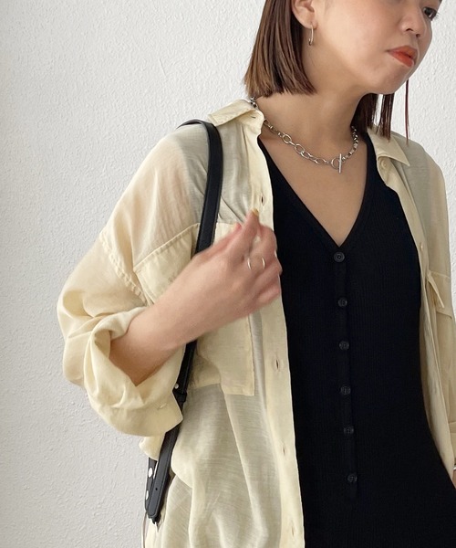 Shelly island（シェリーアイランド）の「BIGポケットシアーオーバーシャツ（シャツ/ブラウス・レディース・ホワイト/ライトグレー/イエロー・M）」の21枚目の写真