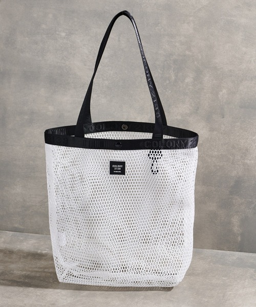 HERMÈS ホワイトメッシュトートバッグ 2WAY/ポーチ付き]ラメアクセントメッシュトートバッグ(トート