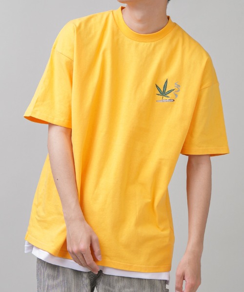 SPINNS（スピンズ）の「【ゆったりシルエット】リーフデザインバックプリント半袖Tシャツ（Tシャツ/カットソー・メンズ・スミクロ/ホワイト/イエロー/ダークグリーン・ONESIZE）」の13枚目の写真