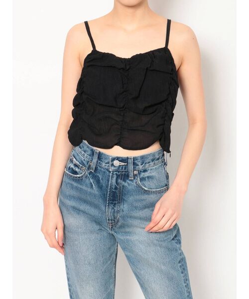 EVRIS（エヴリス）の「シャーリングクロップドトップス（キャミソール・レディース・ホワイト/ブラック/イエロー・FREE）」の2枚目の写真