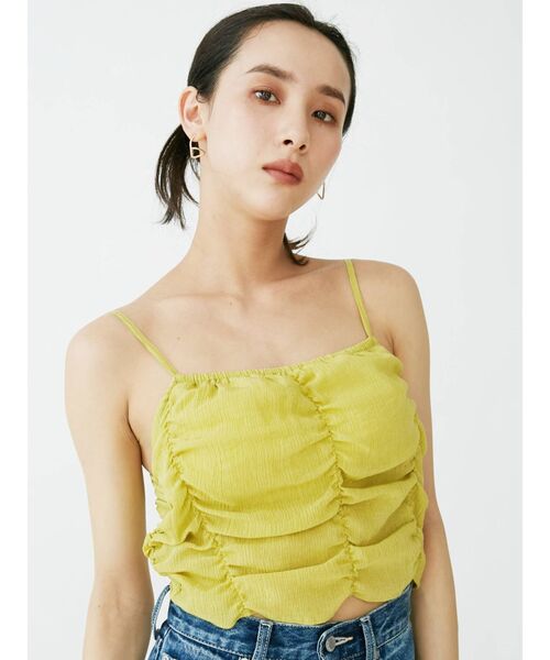 EVRIS（エヴリス）の「シャーリングクロップドトップス（キャミソール・レディース・ホワイト/ブラック/イエロー・FREE）」の4枚目の写真