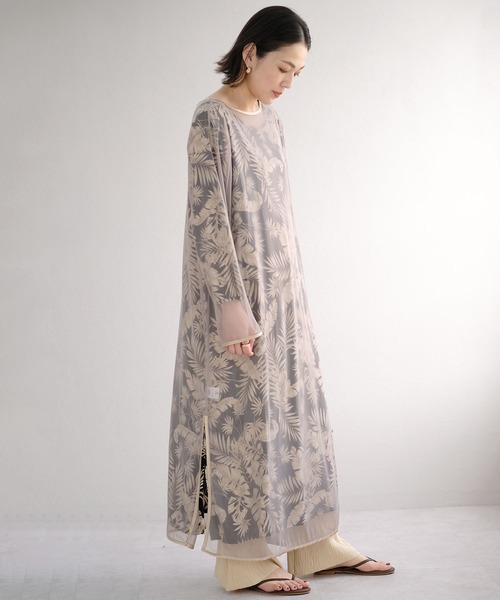 セール ワンピース ２枚セットチュール リーフ柄ワンピース ワンピース Andj アンドジェイ のファッション