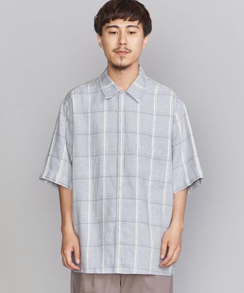 BEAUTY&YOUTH UNITED ARROWS（ビューティーアンドユースユナイテッドアローズ）の「BY リネン ラミー チェック ビッグシルエット シャツ（シャツ/ブラウス・メンズ・ライトブルー/ナチュラル・X-LARGE/SMALL/LARGE/MEDIUM）」の3枚目の写真