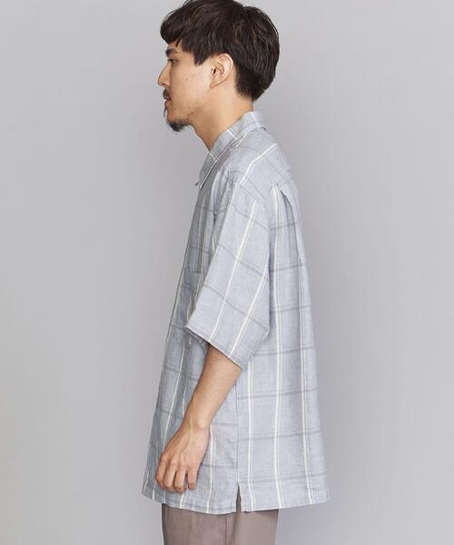BEAUTY&YOUTH UNITED ARROWS（ビューティーアンドユースユナイテッドアローズ）の「BY リネン ラミー チェック ビッグシルエット シャツ（シャツ/ブラウス・メンズ・ライトブルー/ナチュラル・X-LARGE/SMALL/LARGE/MEDIUM）」の4枚目の写真