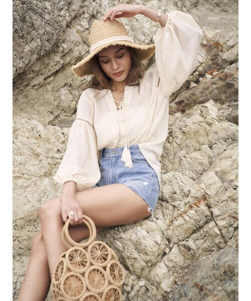 To the sea（トゥーザシー）の「2WAY スモッグチュニックトップス（シャツ/ブラウス・レディース・オレンジ/アイボリー・FREE）」の8枚目の写真