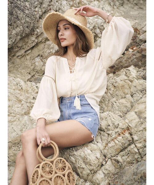 To the sea（トゥーザシー）の「2WAY スモッグチュニックトップス（シャツ/ブラウス・レディース・オレンジ/アイボリー・FREE）」の13枚目の写真