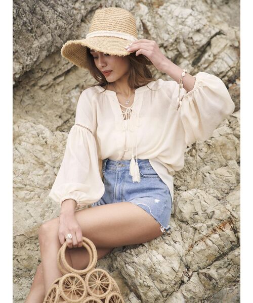 To the sea（トゥーザシー）の「2WAY スモッグチュニックトップス（シャツ/ブラウス・レディース・オレンジ/アイボリー・FREE）」の5枚目の写真