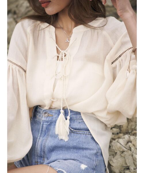 To the sea（トゥーザシー）の「2WAY スモッグチュニックトップス（シャツ/ブラウス・レディース・オレンジ/アイボリー・FREE）」の14枚目の写真