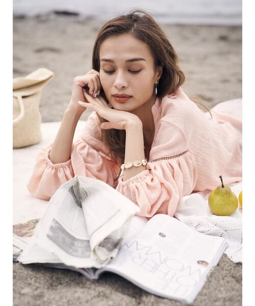 To the sea（トゥーザシー）の「2WAY スモッグチュニックトップス（シャツ/ブラウス・レディース・オレンジ/アイボリー・FREE）」の4枚目の写真