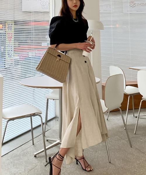 Bifrost（ビフレスト）の「リネンライクロングスカート（スカート・レディース・ブラック/カーキ/モカ/ベージュ・M/L）」の3枚目の写真