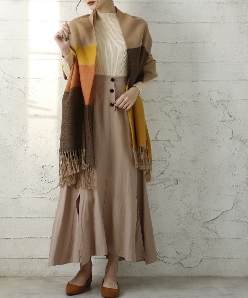 Bifrost（ビフレスト）の「リネンライクロングスカート（スカート・レディース・ブラック/カーキ/モカ/ベージュ・M/L）」の2枚目の写真