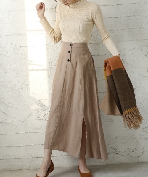 Bifrost（ビフレスト）の「リネンライクロングスカート（スカート・レディース・ブラック/カーキ/モカ/ベージュ・M/L）」の8枚目の写真