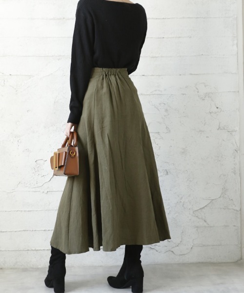 Bifrost（ビフレスト）の「リネンライクロングスカート（スカート・レディース・ブラック/カーキ/モカ/ベージュ・M/L）」の9枚目の写真