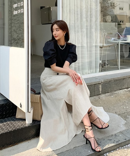 Bifrost（ビフレスト）の「リネンライクロングスカート（スカート・レディース・ブラック/カーキ/モカ/ベージュ・M/L）」の10枚目の写真