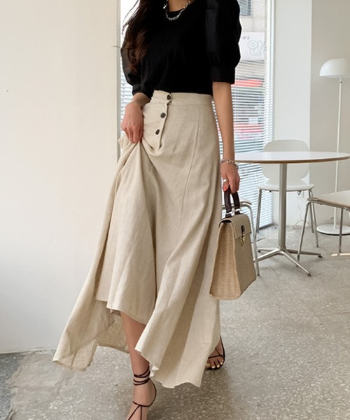 Bifrost（ビフレスト）の「リネンライクロングスカート（スカート・レディース・ブラック/カーキ/モカ/ベージュ・M/L）」の12枚目の写真